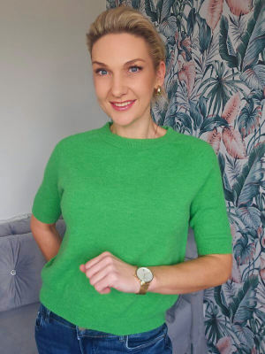 Žalio obuolio spalvos megztukas su alpaka moterims