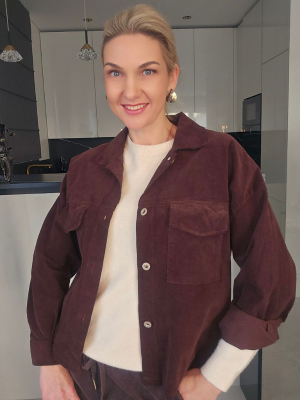 Velvetiniai marškiniai–švarkelis šokolado spalvos